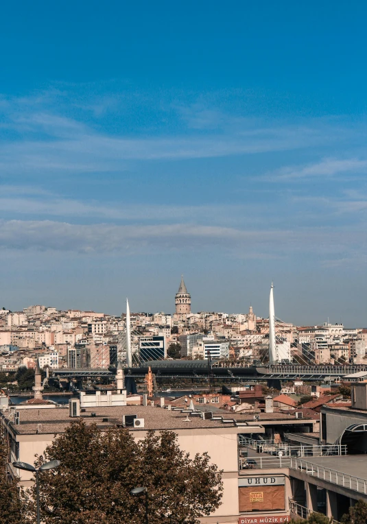 a view of a city from the top of a hill, by irakli nadar, clear blue skies, square, grey, high resolution photo