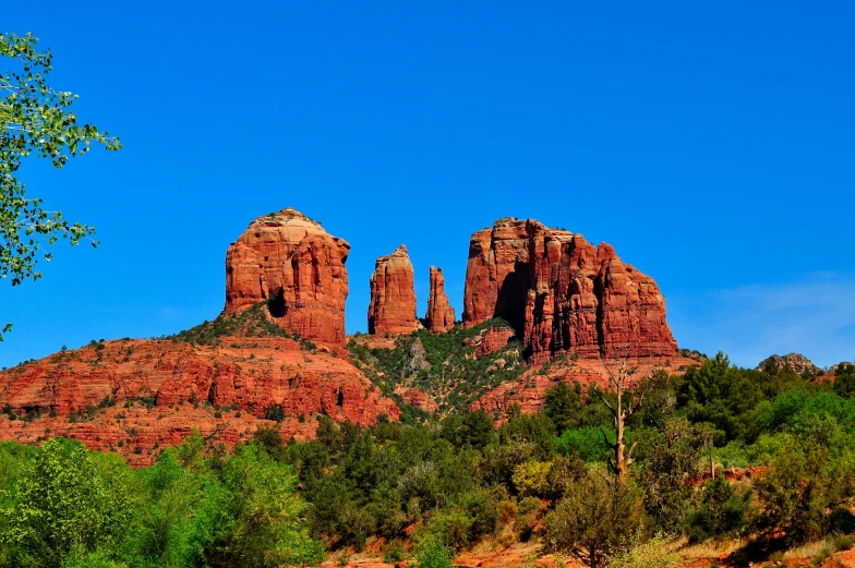 the red rocks of sedona in sedona, arizona, pexels contest winner, art nouveau, square, clear blue skies, color”, brown