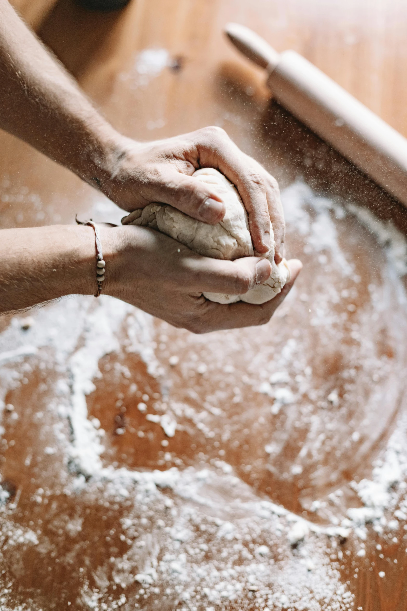 a person kn kn kn kn kn kn kn kn kn kn kn kn kn kn kn kn kn kn kn kn kn kn kn kn kn kn, by Julia Pishtar, trending on pexels, process art, baking french baguette, flour dust spray, hands reaching for her, shot for pottery magazine