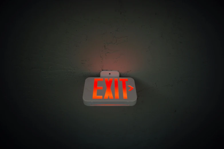 an exit sign lit up in the dark, an album cover, pexels, pbr render, light skin, ignant, modular item