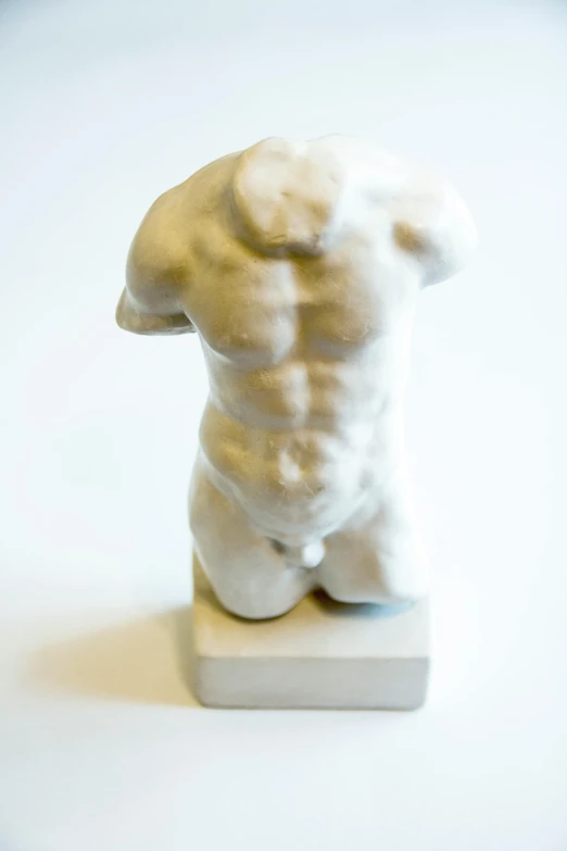 a close up of a figurine of a man, a marble sculpture, inspired by Michelangelo, reddit, bare torso, singularity sculpted �ー etsy, arched back, museum item