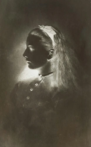 a black and white photo of a woman with long hair, pre-raphaelitism, peter ilsted, backlit portrait, portrait image, a blond