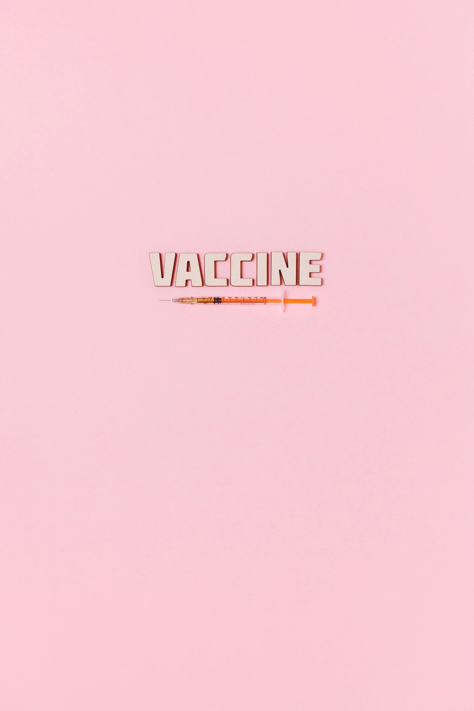 a pink wall with the word vaccine written on it, an album cover, by Gee Vaucher, instagram, conceptual art, ffffound, syringe, healthcare, plain background