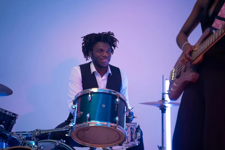 a man that is standing in front of a drum, 3 jazz musicians, afro tech, 15081959 21121991 01012000 4k, charli bowater and artgeem