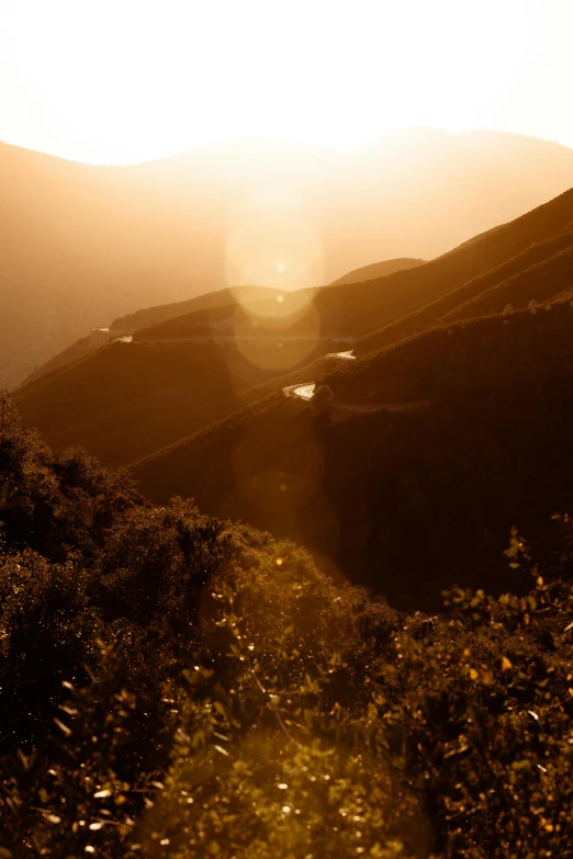 a person riding a horse on top of a lush green hillside, a picture, unsplash contest winner, light and space, chile, dappled golden sunset, sunset in a valley, dramatic light 8 k