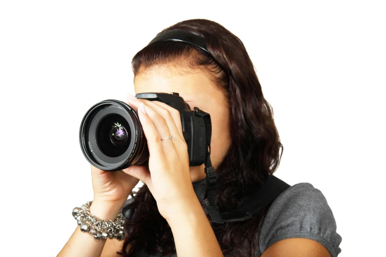 a woman taking a picture with a camera, professional photo-n 3