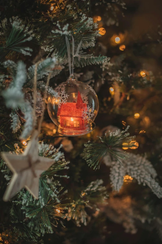 a lit candle hanging from a christmas tree, a picture, pexels, hyper detailed ornament, laura watson, a quaint, transparent