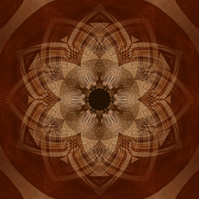 a close up of a flower on a brown background, inspired by Anna Füssli, generative art, yantra, digital art - n 9, ornate wood, abstract artwork
