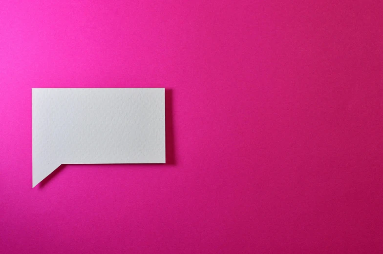 a white speech bubble on a pink background, a minimalist painting, pexels contest winner, postminimalism, business card, opening shot, magenta, rectangular