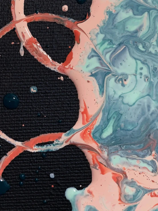 a close up of a painting on a canvas, bubbly, teal orange, painting on black canvas, ilustration