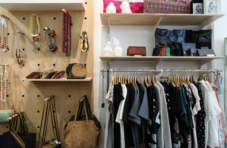 a closet filled with lots of clothes and handbags, unsplash, toyism, caulfield, shelves, half moon, artisanal art