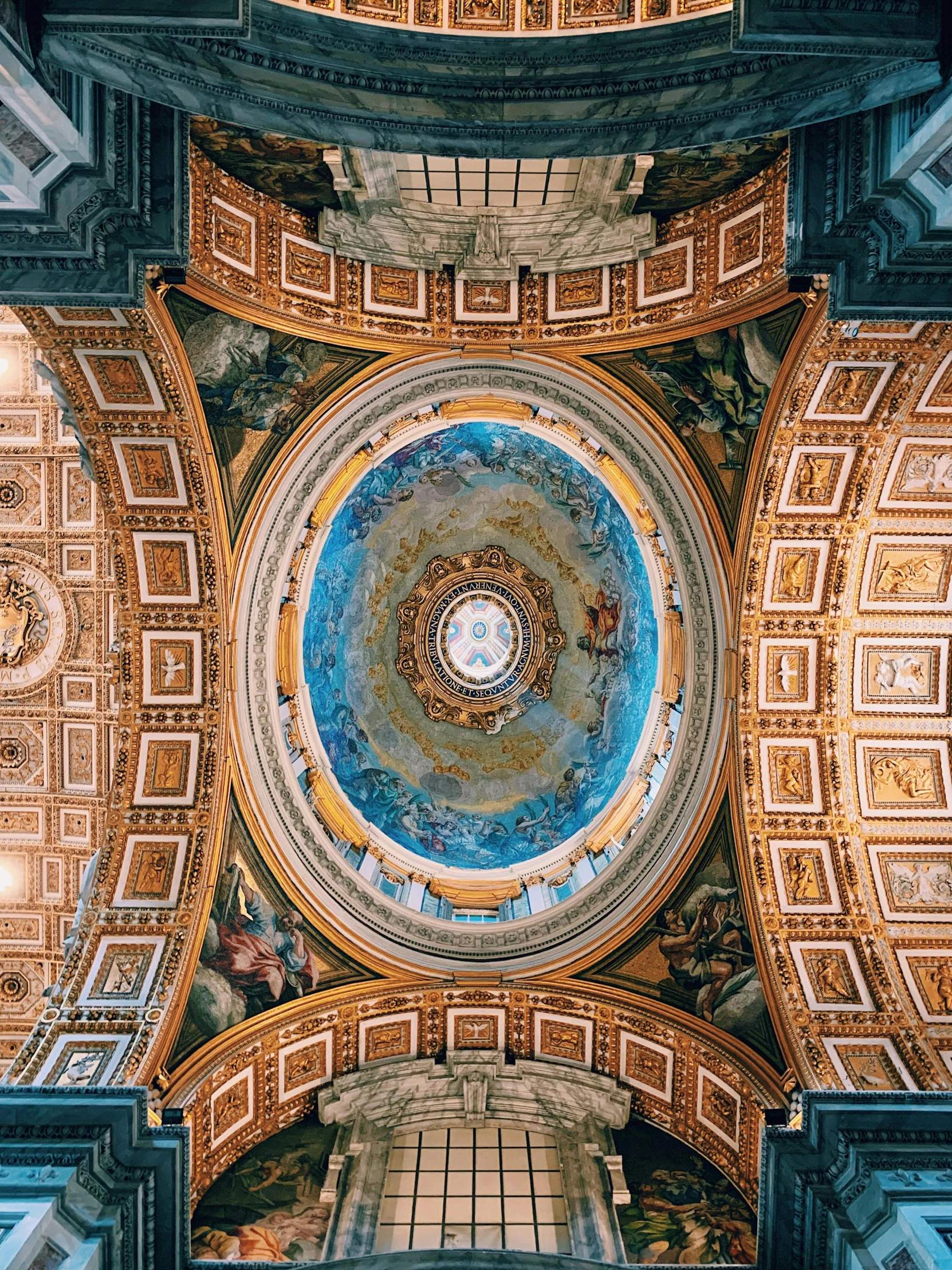 the ceiling of a building with a painting on it, inspired by Gian Lorenzo Bernini, unsplash contest winner, 2 5 6 x 2 5 6 pixels, dome of wonders, portrait of the holy father, youtube thumbnail