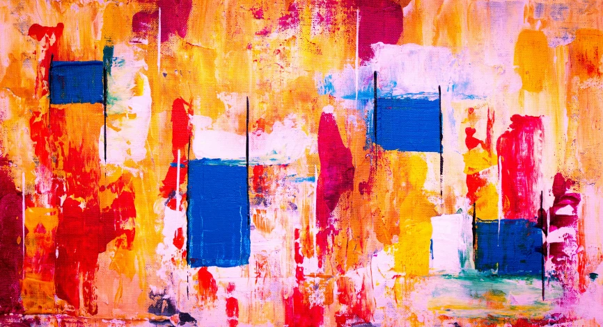 an abstract painting with red, yellow and blue squares, pexels, abstract expressionism, colorful, paint drips, beautiful colorful, an abstract