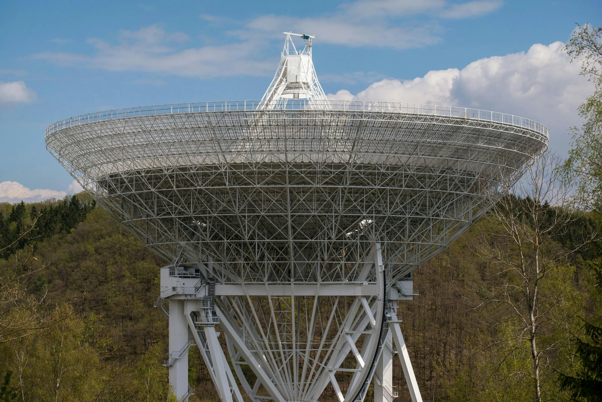 a very large telescope sitting in the middle of a forest, renaissance, dish, grey, long, cone