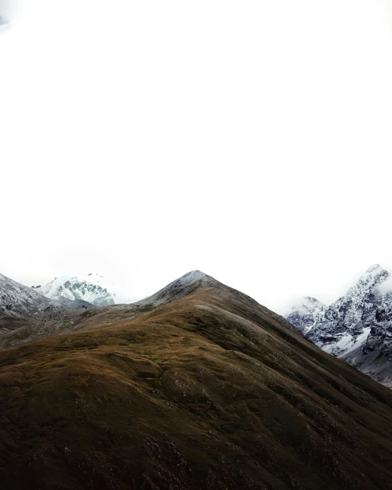 a man riding a snowboard on top of a snow covered mountain, by Peter Churcher, unsplash contest winner, minimalism, grass mountain landscape, highlands, landslides, set against a white background