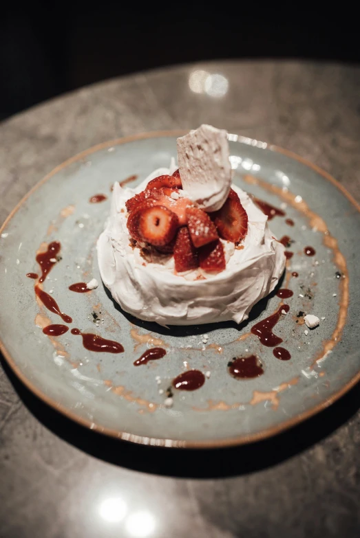 a close up of a plate of food on a table, inspired by Barthélemy Menn, unsplash, baroque, strawberry, whirling, marshmallow, thumbnail