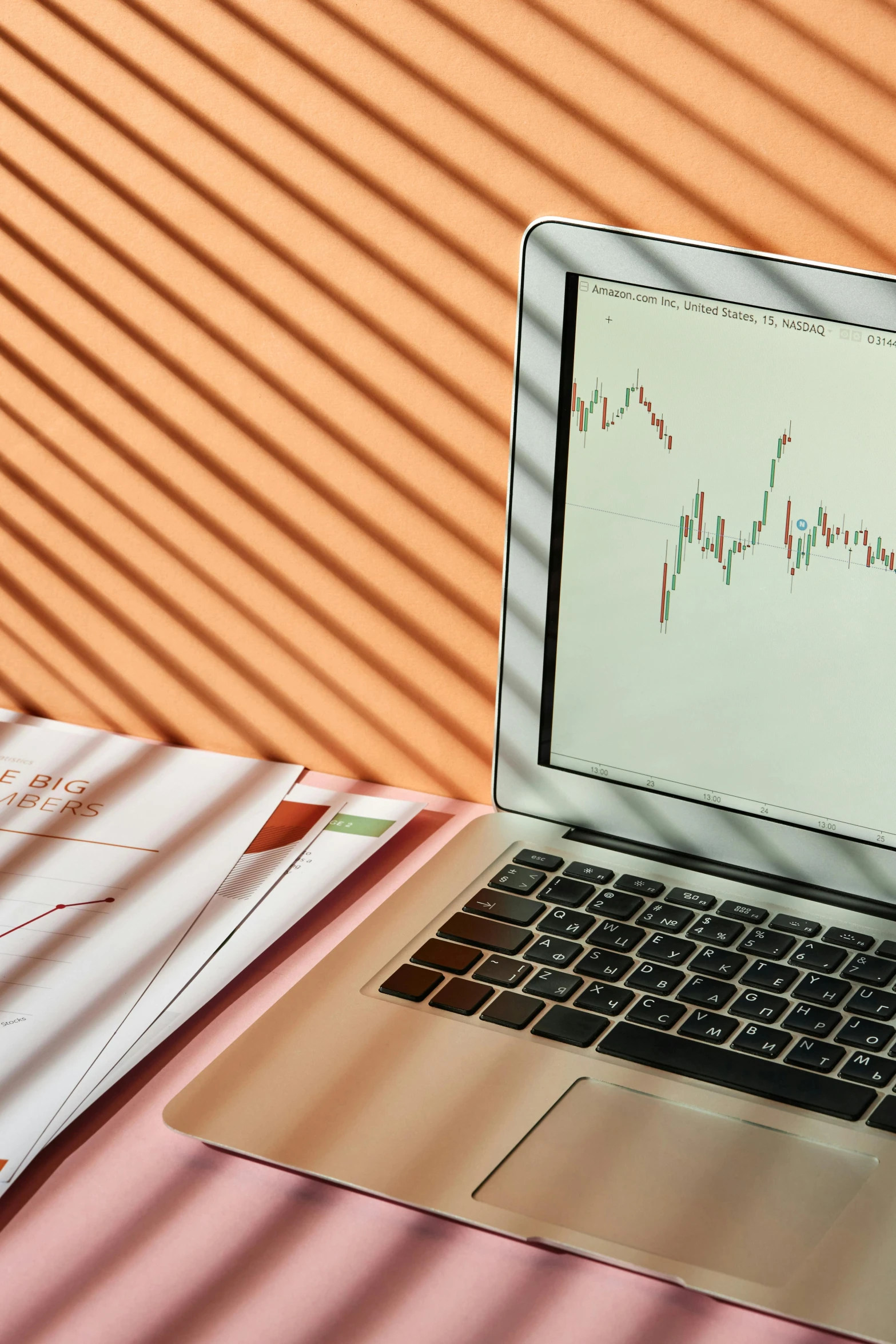 a laptop computer sitting on top of a desk, by Carey Morris, trending on unsplash, analytical art, trading stocks, mathematical, thumbnail, sunlit