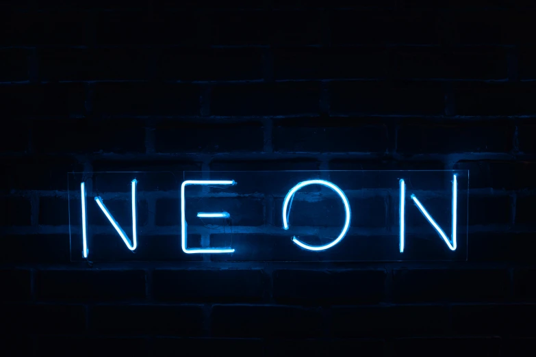 a neon neon sign on a brick wall, pexels contest winner, neo-figurative, xenon, official music video, navy, motion graphic