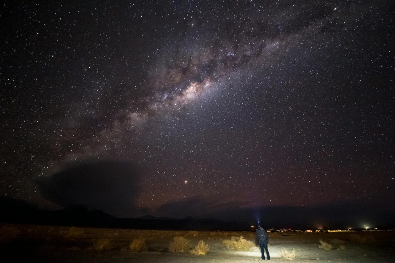 a person standing in the middle of a field under a sky full of stars, death valley, australian winter night, image credit nasa nat geo, standing in the solar system