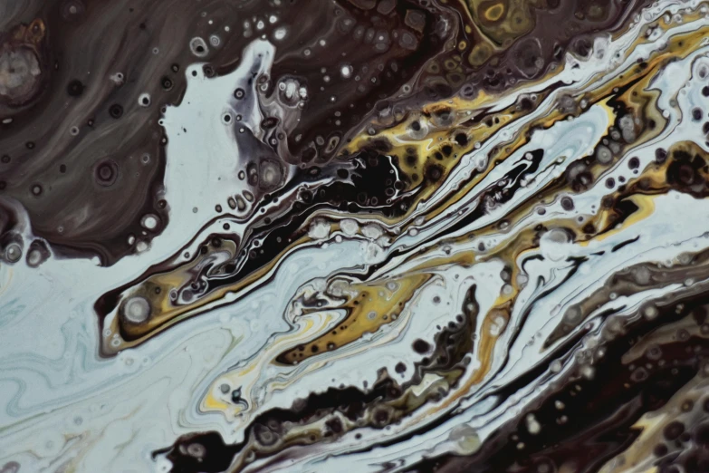 a close up of a liquid substance on a surface, a detailed painting, unsplash, analytical art, dark sienna and white, metallic galactic, 144x144 canvas, 8k resolution”
