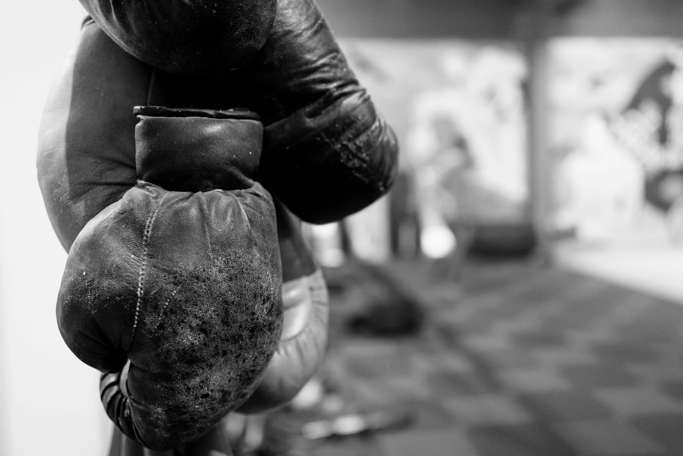 a black and white photo of a pair of boxing gloves, pexels contest winner, figuration libre, background image, black and white old photo, close up shot a rugged, set photo