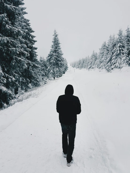 a person walking down a snow covered road, profile image