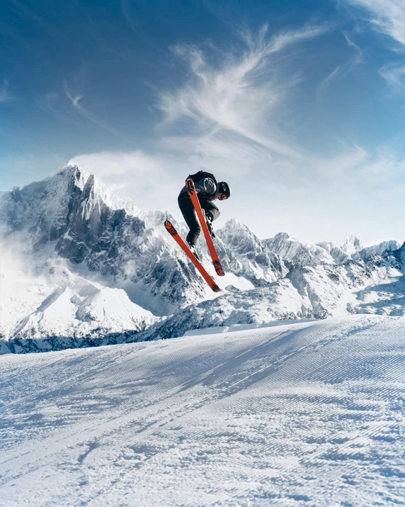 a man flying through the air while riding skis, pexels contest winner, thumbnail, 8k uhd”, annie leibowitz, beauty shot