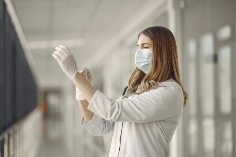 a woman in a white lab coat and latex gloves, instagram post, healthcare, thumbnail, decoration