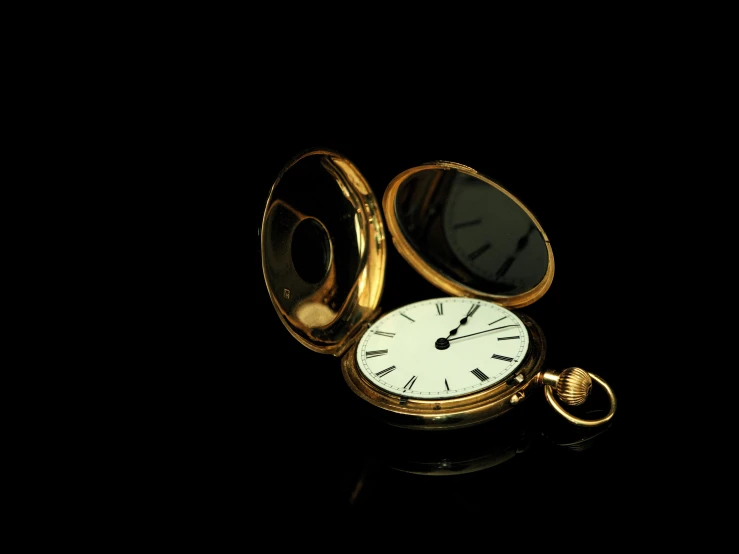 a close up of a pocket watch on a black surface, musee d'orsay 8 k, miscellaneous objects, portfolio, extremely polished