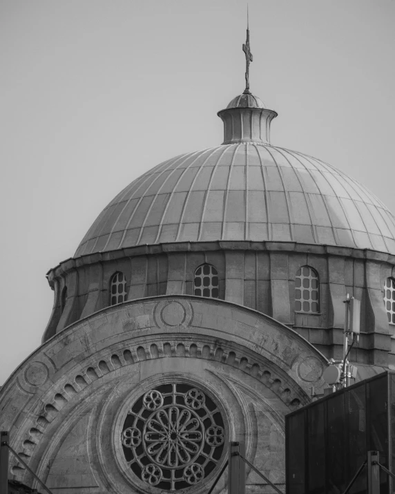 a black and white photo of a church, by Michalis Oikonomou, unsplash contest winner, neoclassical tower with dome, istanbul, rounded roof, brown