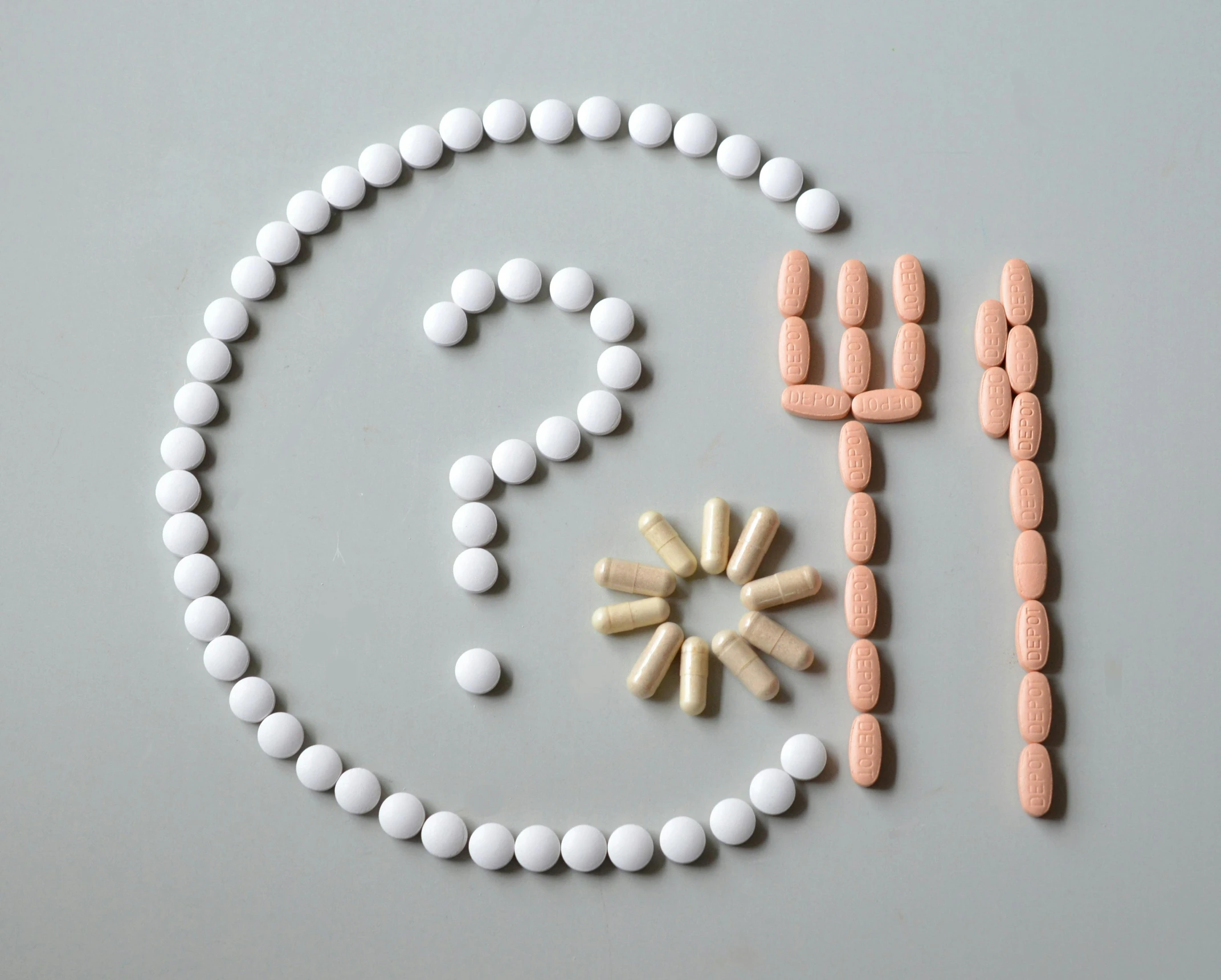 pills arranged in the shape of a plate with a fork and knife, a digital rendering, by Carey Morris, unsplash, antipodeans, question marks, rammstein, shoulder, fan favorite