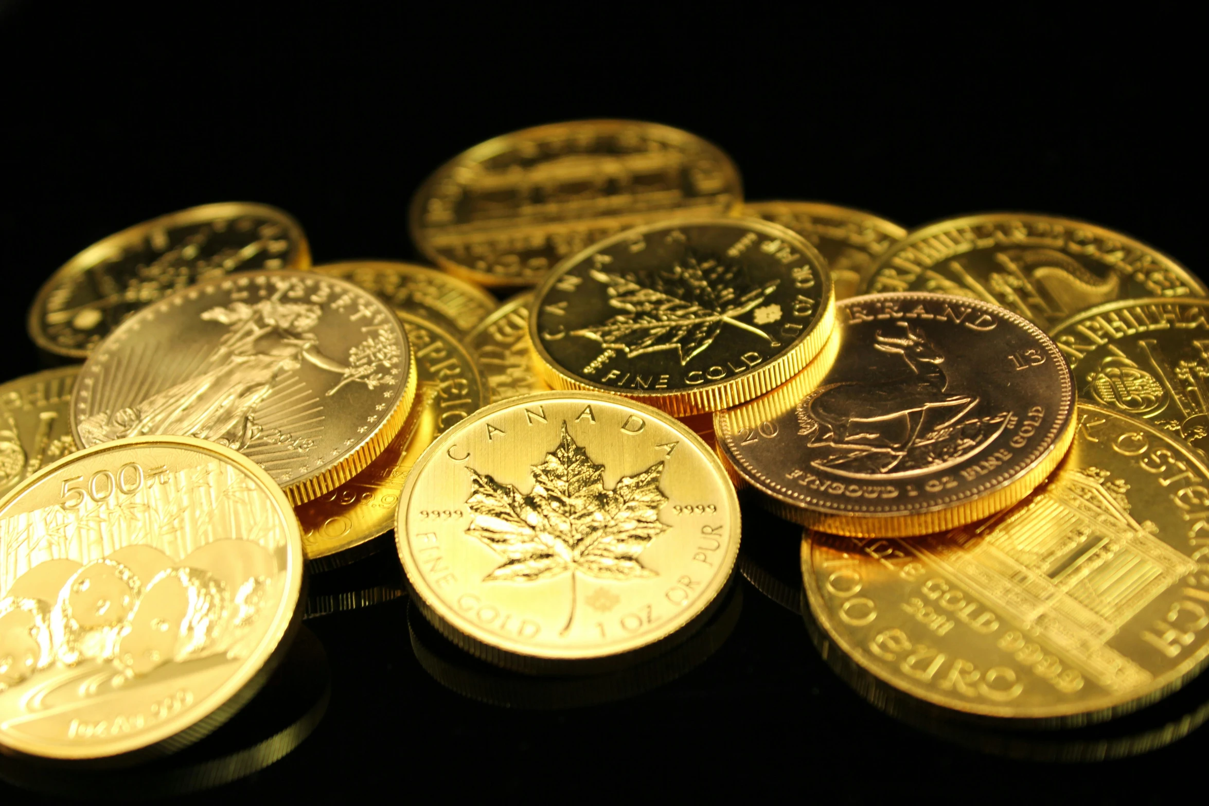 a pile of gold coins sitting on top of a table, with a black background, high quality product image”, thumbnail