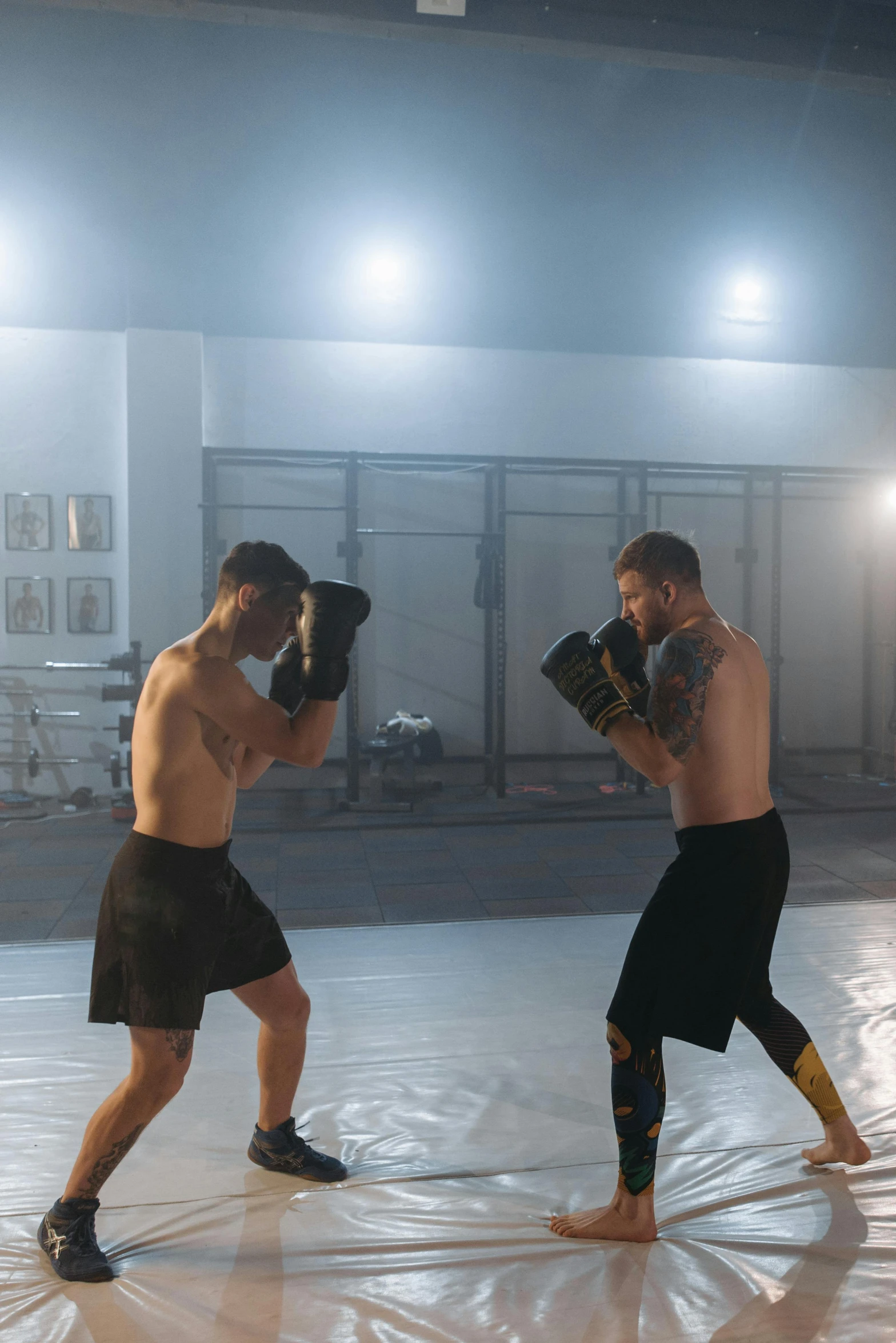 a couple of men standing next to each other on a court, by Matt Cavotta, happening, sparring, conor mcgregor, working out, still from a music video