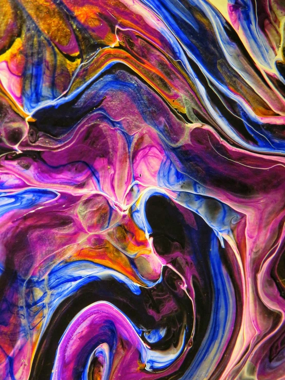 a painting of colorful swirls on a black background, an abstract painting, trending on unsplash, colorful glass art, jelly - like texture. photograph