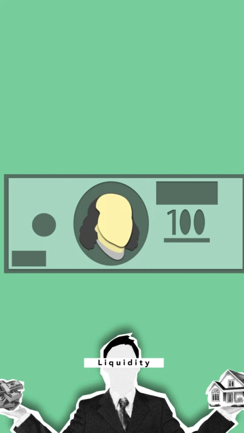 a man in a suit standing in front of a money bill, a digital rendering, inspired by Benjamin Franklin, unsplash, joan cornella, with a patrician nose, 1 0 0, flat cel shaded
