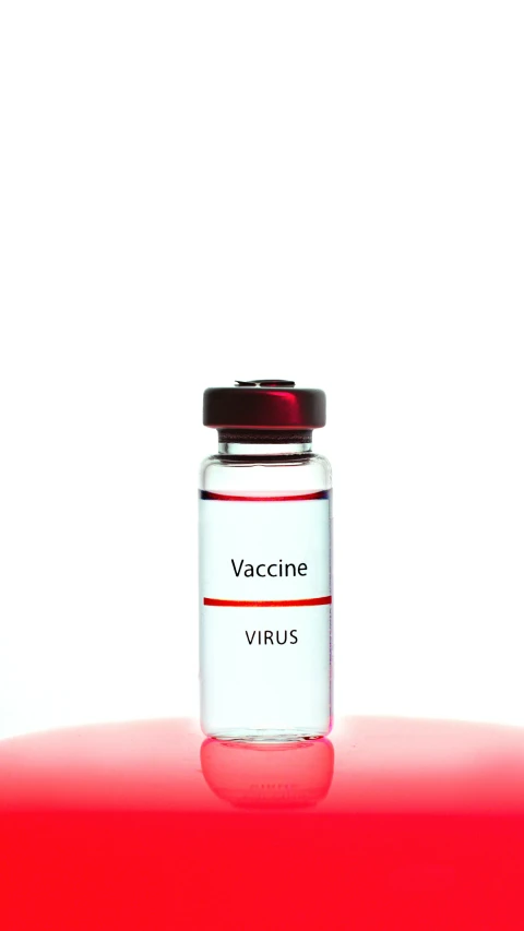 a bottle of vaccine sitting on top of a table, an album cover, by James Warhola, shutterstock, high key detailed, minn, exterior shot, label