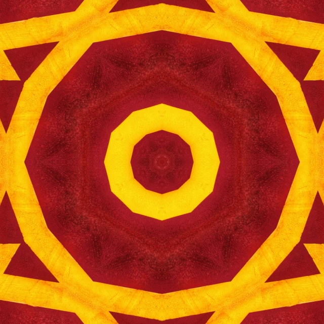 a red and yellow pattern with a yellow center, inspired by Lubin Baugin, shutterstock contest winner, geometric abstract art, ring of fire, buddhist, maroon, grainy