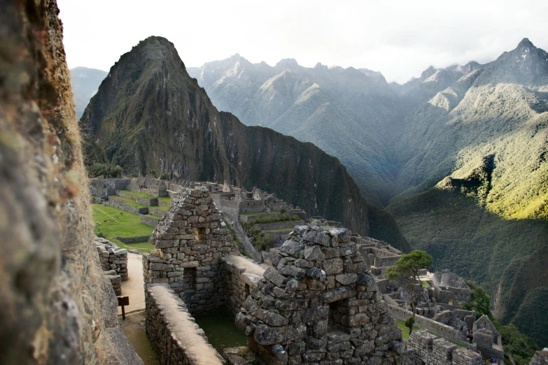 the view of machu picchuchu from the top of the mountain, a portrait, pexels contest winner, art nouveau, avatar image