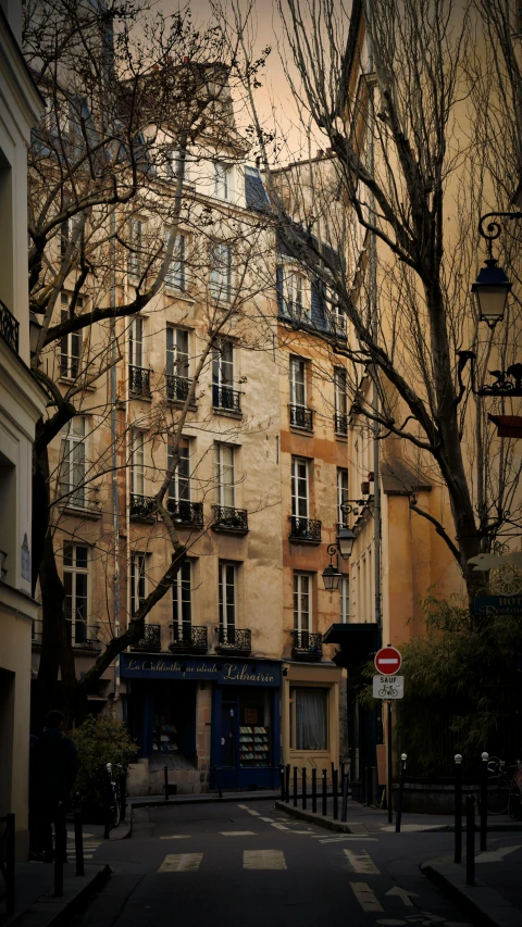 a street filled with lots of tall buildings, a photo, inspired by Albert Paris Gütersloh, paris school, paul barson, french village exterior, close-up photograph, directoire style