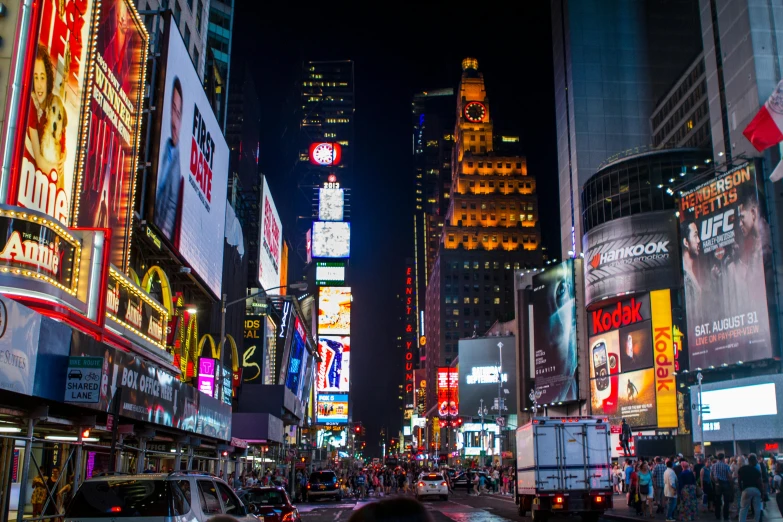 a busy city street filled with lots of traffic, by Julia Pishtar, pexels contest winner, time square, few neon signs, thumbnail, square