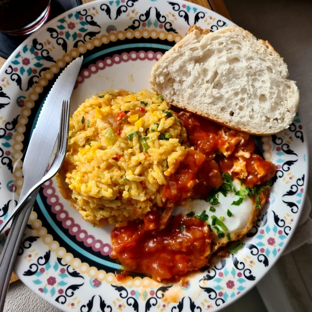 a close up of a plate of food on a table, a photo, pexels contest winner, hurufiyya, hearty breakfast, rice, sicilian, high quality product image”