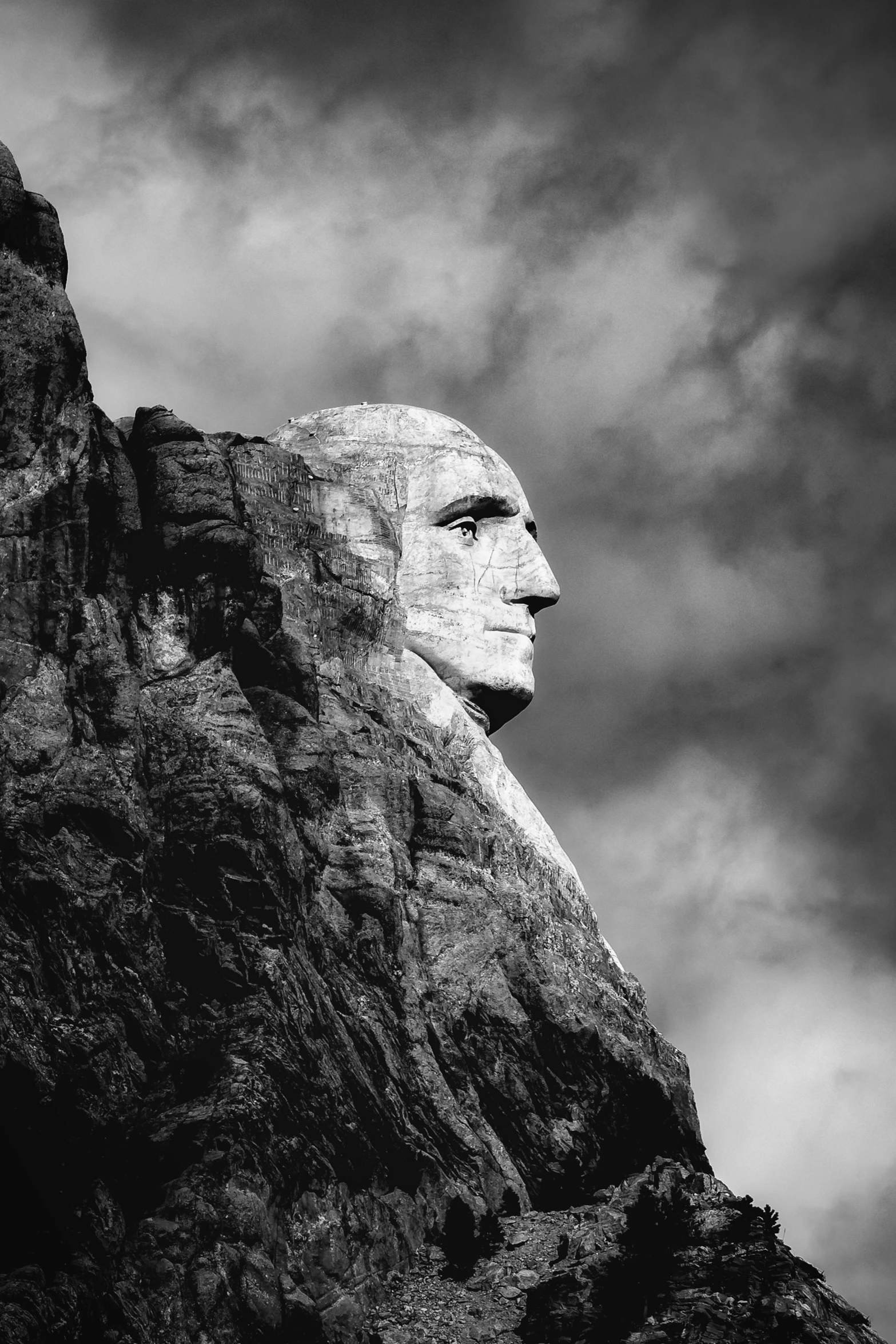 a black and white photo of mount rush, inspired by Yousuf Karsh, unsplash contest winner, visual art, portrait of george washington, rugged textured face, (fantasy), bald on top