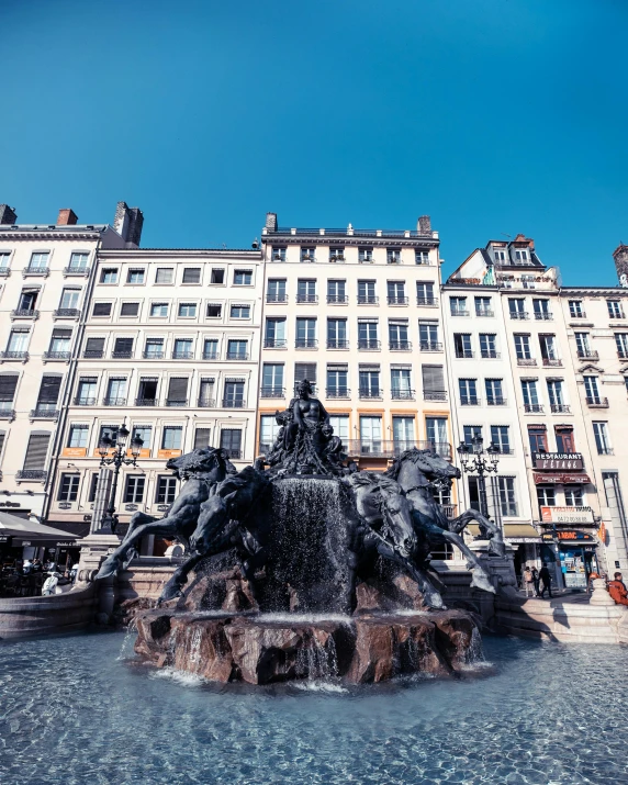 a large building with a fountain in front of it, by Raphaël Collin, unsplash contest winner, art nouveau, bustling city, arkane lyon, square, slide show