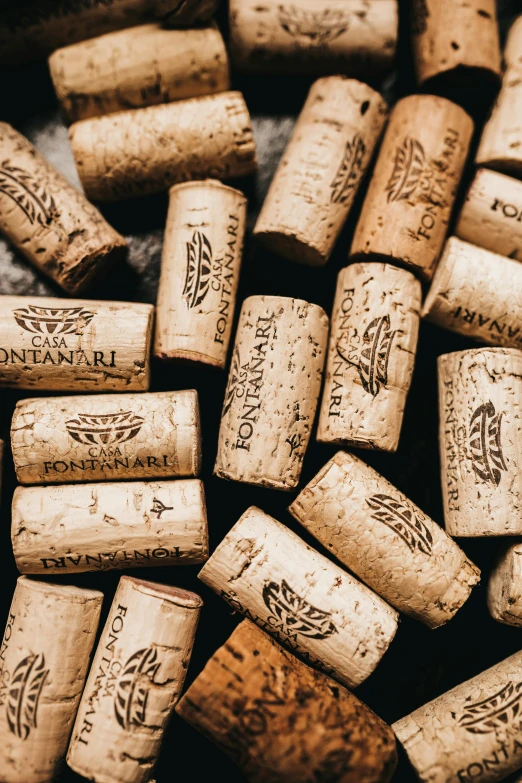 a pile of wine corks sitting on top of a table, an album cover, by Tom Wänerstrand, pexels contest winner, renaissance, various sizes, vineyard, thumbnail, many small details