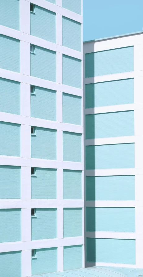 a red fire hydrant sitting in front of a tall building, a digital rendering, inspired by Bauhaus, unsplash, postminimalism, cyan shutters on windows, white and teal garment, pastel green, a close-up