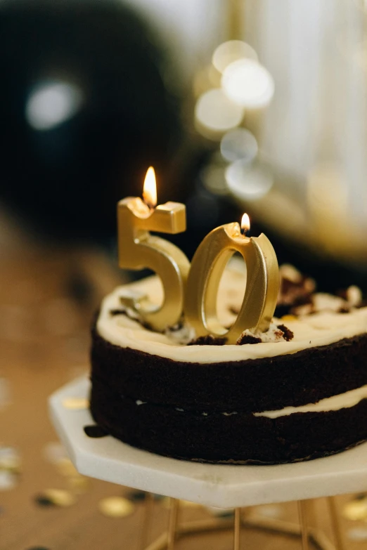 a close up of a cake with candles on it, unsplash, 50 years old men, golden number, getty images, thumbnail