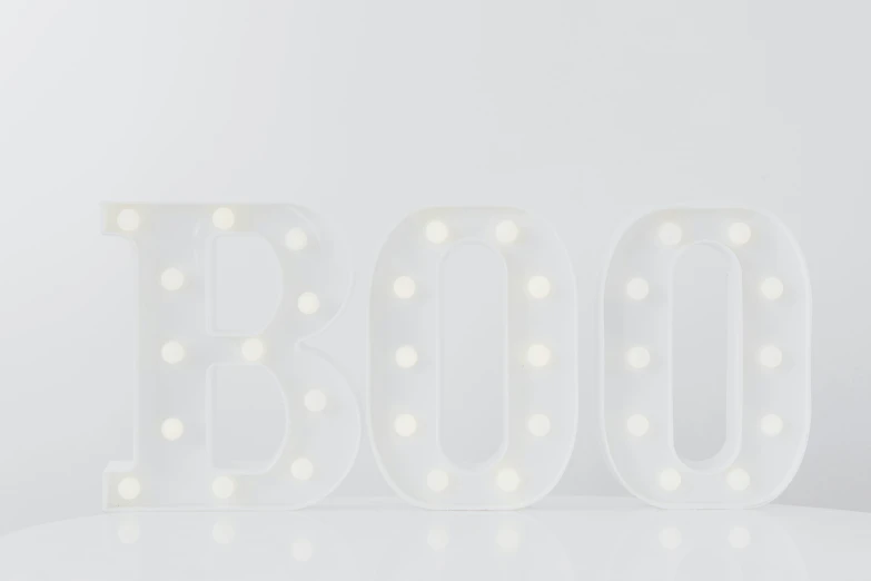 a white light up sign that says boo, bubble letters, white: 0.5, halloween, 8 k what