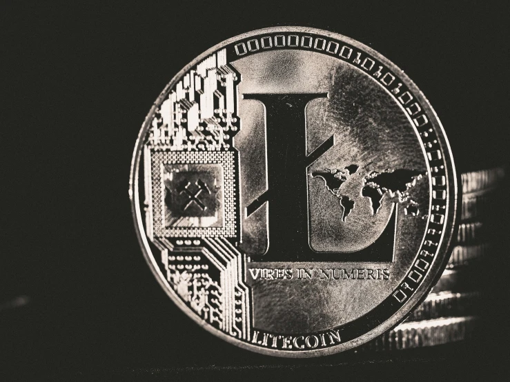a coin sitting on top of a pile of coins, a black and white photo, unsplash, lyco art, ethereum, linux mint, lv, half lion