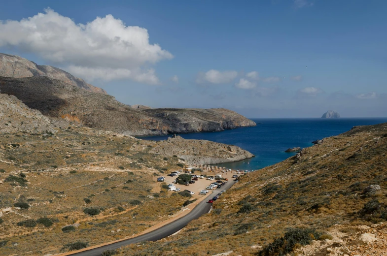 a car driving down a road next to a body of water, les nabis, piroca, the panorama, detailing