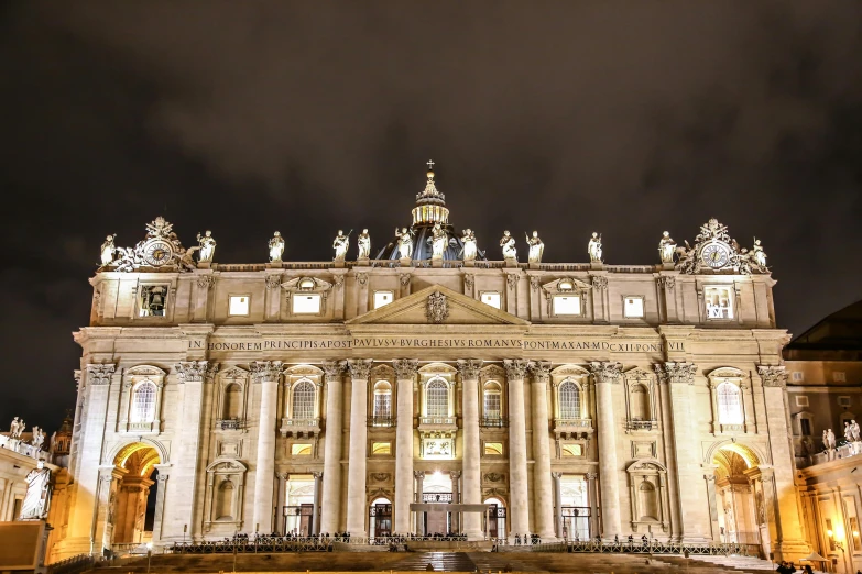 a large building that is lit up at night, by Cagnaccio di San Pietro, pexels contest winner, renaissance, 2 5 6 x 2 5 6 pixels, john paul ii, white marble buildings, various posed